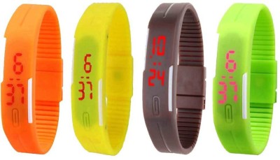 NS18 Silicone Led Magnet Band Combo of 4 Orange, Yellow, Brown And Green Digital Watch  - For Boys & Girls   Watches  (NS18)