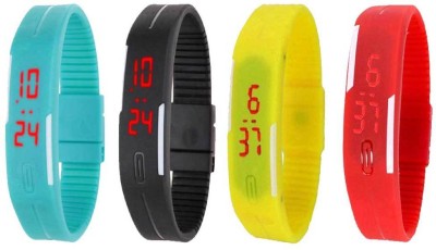 NS18 Silicone Led Magnet Band Watch Combo of 4 Sky Blue, Black, Yellow And Red Digital Watch  - For Couple   Watches  (NS18)