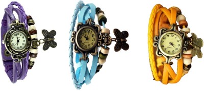 NS18 Vintage Butterfly Rakhi Combo of 3 Purple, Sky Blue And Yellow Analog Watch  - For Women   Watches  (NS18)