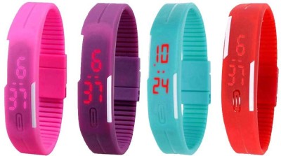 NS18 Silicone Led Magnet Band Watch Combo of 4 Pink, Purple, Sky Blue And Red Digital Watch  - For Couple   Watches  (NS18)