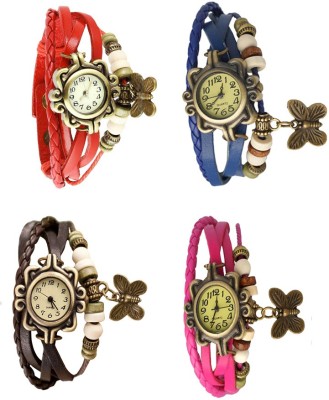 NS18 Vintage Butterfly Rakhi Combo of 4 Red, Brown, Blue And Pink Analog Watch  - For Women   Watches  (NS18)