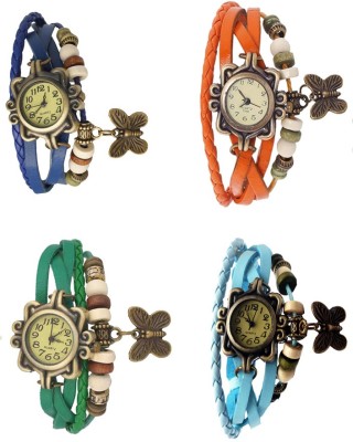 NS18 Vintage Butterfly Rakhi Combo of 4 Blue, Green, Orange And Sky Blue Analog Watch  - For Women   Watches  (NS18)