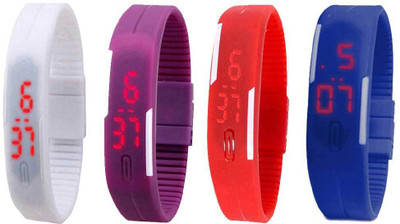

NS18 Silicone Led Magnet Band Combo of 4 White, Purple, Red And Blue Watch - For Boys & Girls