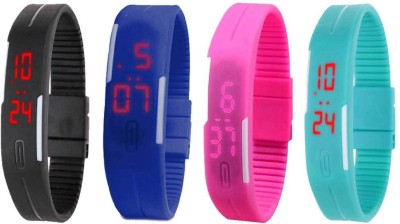 NS18 Silicone Led Magnet Band Watch Combo of 4 Black, Blue, Pink And Sky Blue Digital Watch  - For Couple   Watches  (NS18)