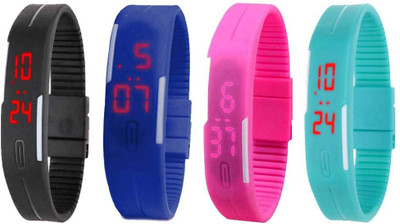 

NS18 Silicone Led Magnet Band Watch Combo of 4 Black, Blue, Pink And Sky Blue Watch - For Couple