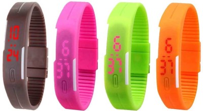 NS18 Silicone Led Magnet Band Combo of 4 Brown, Pink, Green And Orange Digital Watch  - For Boys & Girls   Watches  (NS18)