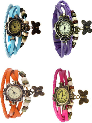 

NS18 Vintage Butterfly Rakhi Combo of 4 Sky Blue, Orange, Purple And Pink Watch - For Women