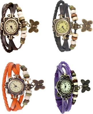 NS18 Vintage Butterfly Rakhi Combo of 4 Brown, Orange, Black And Purple Analog Watch  - For Women   Watches  (NS18)