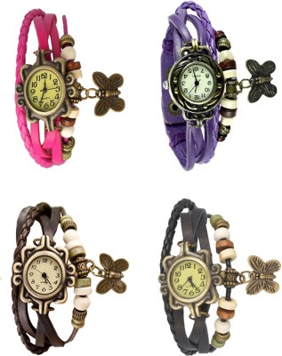 NS18 Vintage Butterfly Rakhi Combo of 4 Pink, Brown, Purple And Black Analog Watch  - For Women   Watches  (NS18)