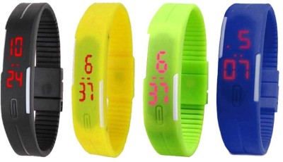 NS18 Silicone Led Magnet Band Combo of 4 Black, Yellow, Green And Blue Digital Watch  - For Boys & Girls   Watches  (NS18)