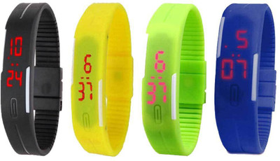 View NS18 Silicone Led Magnet Band Combo of 4 Black, Yellow, Green And Blue Digital Watch  - For Boys & Girls Wrist Watches Price Online(NS18)