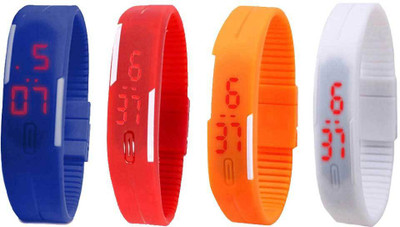 

NS18 Silicone Led Magnet Band Combo of 4 Blue, Red, Orange And White Watch - For Boys & Girls