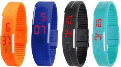 NS18 Silicone Led Magnet Band Watch Combo of 4 Orange, Blue, Black And Sky Blue Digital Watch  - For Couple   Watches  (NS18)
