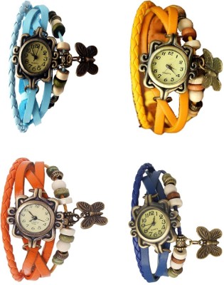 NS18 Vintage Butterfly Rakhi Combo of 4 Sky Blue, Orange, Yellow And Blue Analog Watch  - For Women   Watches  (NS18)