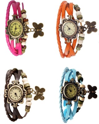 NS18 Vintage Butterfly Rakhi Combo of 4 Pink, Brown, Orange And Sky Blue Analog Watch  - For Women   Watches  (NS18)