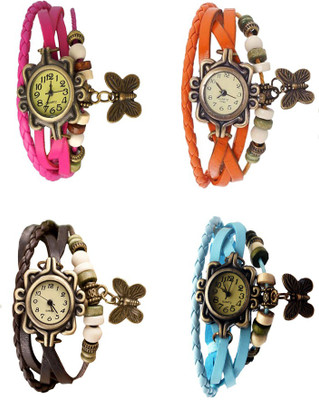 

Kissu Vintage Rakhi Combo of 4 Pink, Brown, Orange And Sky Blue Watch - For Women