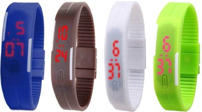 NS18 Silicone Led Magnet Band Combo of 4 Blue, Brown, White And Green Digital Watch  - For Boys & Girls   Watches  (NS18)