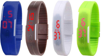 NS18 Silicone Led Magnet Band Combo of 4 Blue, Brown, White And Green Digital Watch  - For Boys & Girls   Watches  (NS18)