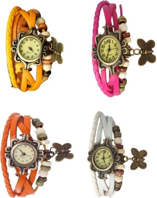NS18 Vintage Butterfly Rakhi Combo of 4 Yellow, Orange, Pink And White Analog Watch  - For Women   Watches  (NS18)