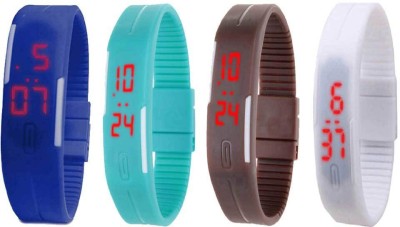 NS18 Silicone Led Magnet Band Combo of 4 Blue, Sky Blue, Brown And White Digital Watch  - For Boys & Girls   Watches  (NS18)