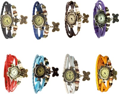 NS18 Vintage Butterfly Rakhi Combo of 8 Purple, Red, Sky Blue, White, Yellow, Black, Brown And Blue Analog Watch  - For Women   Watches  (NS18)