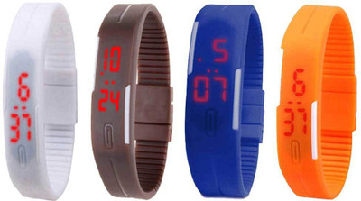 

Kissu Led Magnet Band Combo of 4 White, Brown, Blue And Orange Watch - For Men & Women