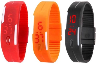 NS18 Silicone Led Magnet Band Combo of 3 Red, Orange And Black Digital Watch  - For Boys & Girls   Watches  (NS18)
