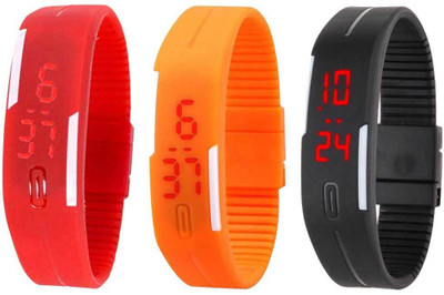 Kissu Led Band Watch Combo of 3 Red, Orange And Black Watch - For Couple