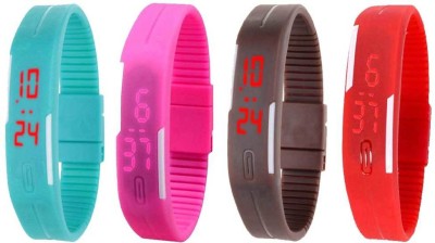 NS18 Silicone Led Magnet Band Watch Combo of 4 Sky Blue, Pink, Brown And Red Digital Watch  - For Couple   Watches  (NS18)