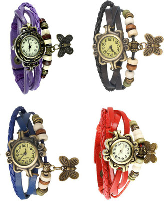 NS18 Vintage Butterfly Rakhi Combo of 4 Purple, Blue, Black And Red Analog Watch  - For Women   Watches  (NS18)