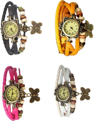 NS18 Vintage Butterfly Rakhi Combo of 4 Black, Pink, Yellow And White Analog Watch  - For Women   Watches  (NS18)