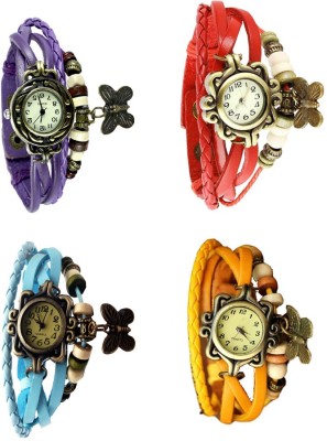 NS18 Vintage Butterfly Rakhi Combo of 4 Purple, Sky Blue, Red And Yellow Analog Watch  - For Women   Watches  (NS18)