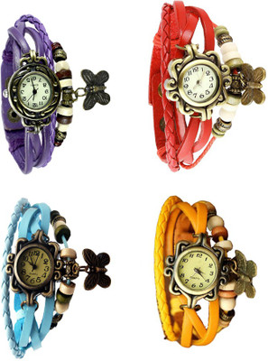 

Kissu Vintage Rakhi Combo of 4 Purple, Sky Blue, Red And Yellow Watch - For Women