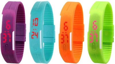 NS18 Silicone Led Magnet Band Combo of 4 Purple, Sky Blue, Orange And Green Digital Watch  - For Boys & Girls   Watches  (NS18)