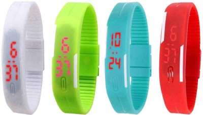 NS18 Silicone Led Magnet Band Watch Combo of 4 White, Green, Sky Blue And Red Digital Watch  - For Couple   Watches  (NS18)