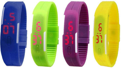 

Kissu Led Magnet Band Combo of 4 Blue, Green, Purple And Yellow Watch - For Men & Women