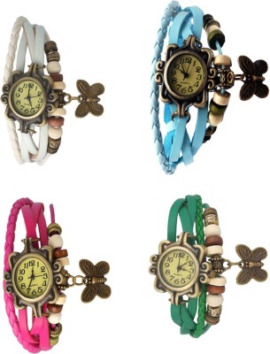 NS18 Vintage Butterfly Rakhi Combo of 4 White, Pink, Sky Blue And Green Analog Watch  - For Women   Watches  (NS18)