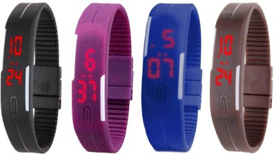 NS18 Silicone Led Magnet Band Combo of 4 Black, Purple, Blue And Brown Digital Watch  - For Boys & Girls   Watches  (NS18)