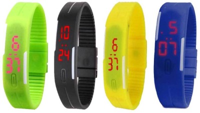 NS18 Silicone Led Magnet Band Combo of 4 Green, Black, Yellow And Blue Digital Watch  - For Boys & Girls   Watches  (NS18)