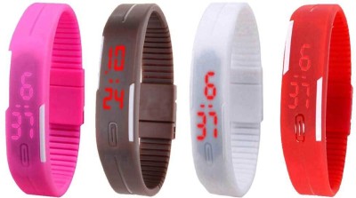 NS18 Silicone Led Magnet Band Watch Combo of 4 Pink, Brown, White And Red Digital Watch  - For Couple   Watches  (NS18)
