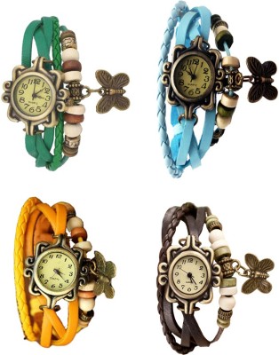 NS18 Vintage Butterfly Rakhi Combo of 4 Green, Yellow, Sky Blue And Brown Analog Watch  - For Women   Watches  (NS18)
