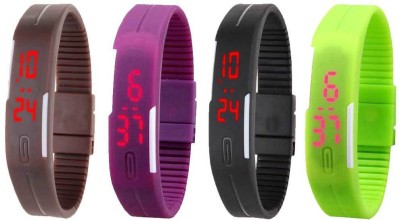 NS18 Silicone Led Magnet Band Combo of 4 Brown, Purple, Black And Green Digital Watch  - For Boys & Girls   Watches  (NS18)