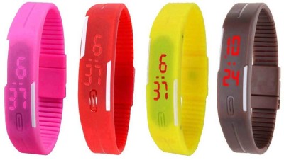 NS18 Silicone Led Magnet Band Combo of 4 Pink, Red, Yellow And Brown Watch  - For Boys & Girls   Watches  (NS18)