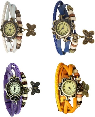 NS18 Vintage Butterfly Rakhi Combo of 4 White, Purple, Blue And Yellow Analog Watch  - For Women   Watches  (NS18)