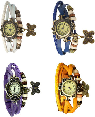 

Kissu Vintage Rakhi Combo of 4 White, Purple, Blue And Yellow Watch - For Women