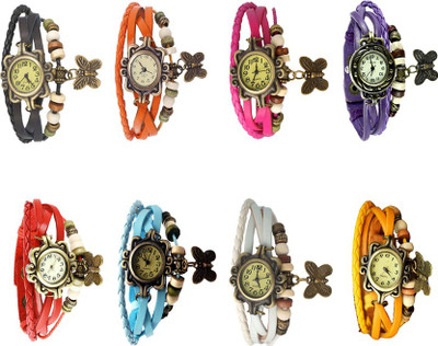 

NS18 Vintage Butterfly Rakhi Combo of 8 Orange, Pink, Purple, Red, Sky Blue, White, Black And Yellow Watch - For Women