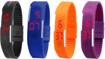 NS18 Silicone Led Magnet Band Watch Combo of 4 Black, Blue, Orange And Purple Digital Watch  - For Couple   Watches  (NS18)