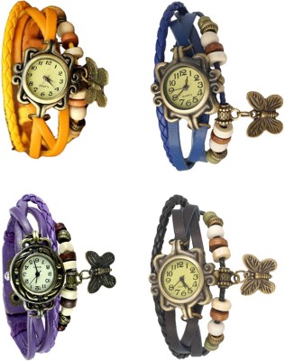 NS18 Vintage Butterfly Rakhi Combo of 4 Yellow, Purple, Blue And Black Analog Watch  - For Women   Watches  (NS18)