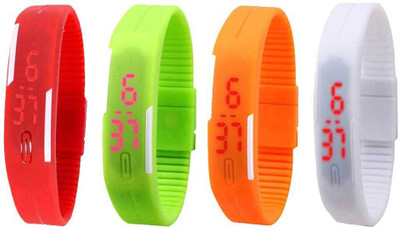 

NS18 Silicone Led Magnet Band Combo of 4 Red, Green, Orange And White Watch - For Boys & Girls