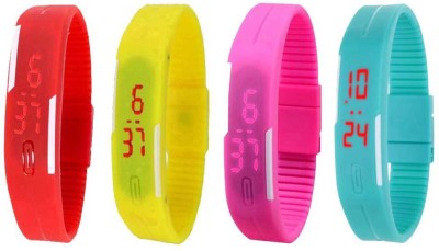 NS18 Silicone Led Magnet Band Watch Combo of 4 Red, Yellow, Pink And Sky Blue Digital Watch  - For Couple   Watches  (NS18)